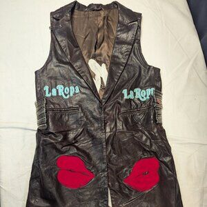 La Ropa Brown Leather Vest With Unique Patches and Illustrations